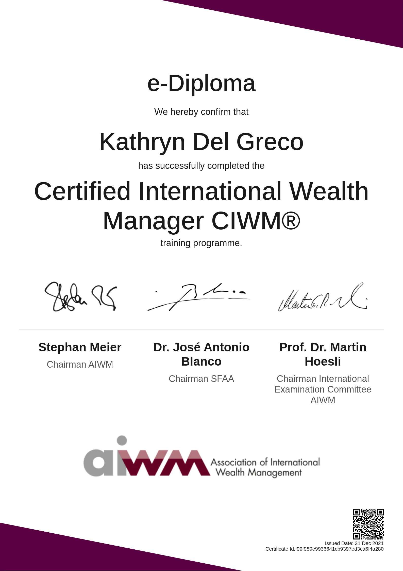  Kathryn Del Greco | Certified International Wealth Manager CIWM®